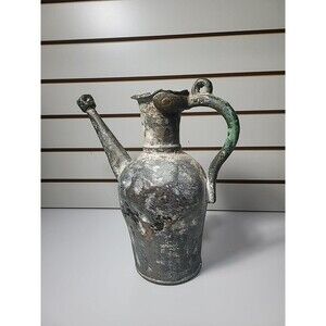 Antique Tinned Copper Middle Eastern Ewer Green Patina Slave Gargoulette